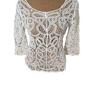 ADIVA Elegant White Crochet Lace Top Size M
